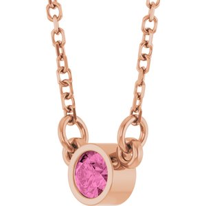 14K Rose Gold Natural Pink Sapphire Solitaire 16" Necklace