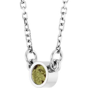 14K White Gold Natural Green Sapphire Solitaire 18" Necklace