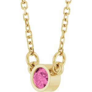 14K Yellow Gold Natural Pink Sapphire Solitaire 16" Necklace