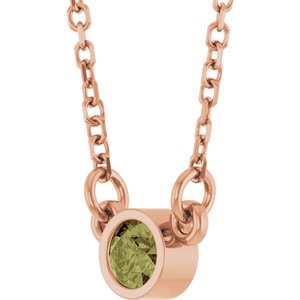 14K Rose Gold Natural Green Sapphire Solitaire 18" Necklace