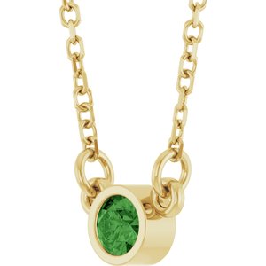 14K Yellow Gold Natural Green Tourmaline Solitaire 18" Necklace