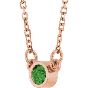14K Rose Gold Natural Green Tourmaline Solitaire 18" Necklace