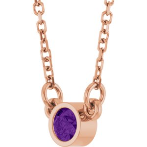 14K Rose Gold Natural Amethyst Solitaire 16" Necklace