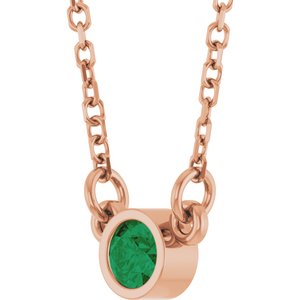14K Rose Gold Natural Emerald Solitaire 16" Necklace