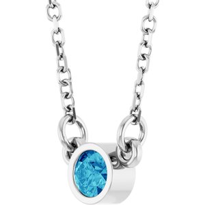 Platinum Natural Blue Zircon Solitaire 16" Necklace