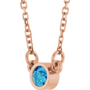 14K Rose Gold Natural Blue Zircon Solitaire 16" Necklace
