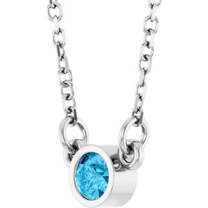 Platinum Natural Aquamarine Solitaire 16" Necklace