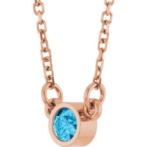 14K Rose Gold Natural Aquamarine Solitaire 16" Necklace