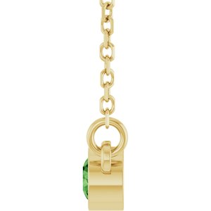 14K Yellow Gold Natural Green Tourmaline Solitaire 18" Necklace