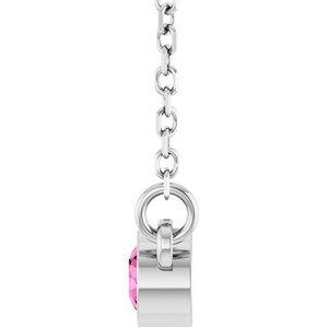 14K White Gold Natural Pink Sapphire Solitaire 18" Necklace
