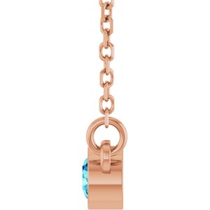 14K Rose Gold Natural Blue Zircon Solitaire 16" Necklace