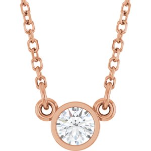14K Rose Gold 1/6 CT Natural Diamond Solitaire 18" Necklace
