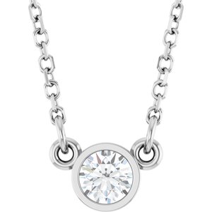 14K White Gold 1/6 CT Natural Diamond Solitaire 18" Necklace