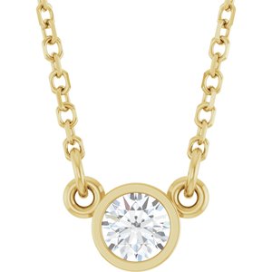 14K Yellow Gold 1/6 CT Natural Diamond Solitaire 18" Necklace