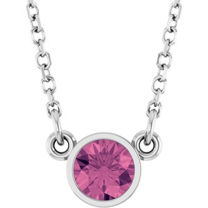 Rhodium-Plated Sterling Silver Imitation Pink Tourmaline Solitaire 16" Necklace