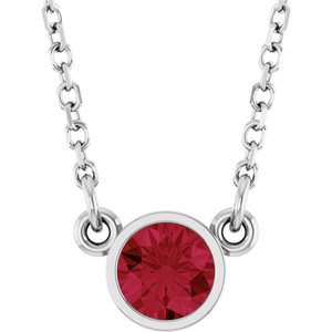 14K White Gold Natural Ruby Solitaire 16" Necklace