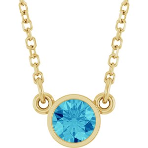 14K Yellow Gold Natural Blue Zircon Solitaire 16" Necklace