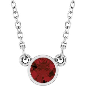 14K White Gold Natural Mozambique Garnet Solitaire 16" Necklace