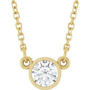 14K Yellow Gold Natural White Sapphire Solitaire 16" Necklace