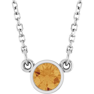 14K White Gold Natural Citrine Solitaire 16" Necklace
