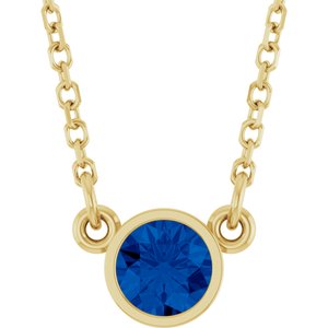 14K Yellow Gold Natural Blue Sapphire Solitaire 16" Necklace