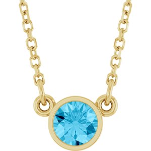 14K Yellow Gold Natural Aquamarine Solitaire 16" Necklace