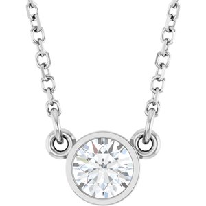 14K White Gold Natural White Sapphire Solitaire 16" Necklace