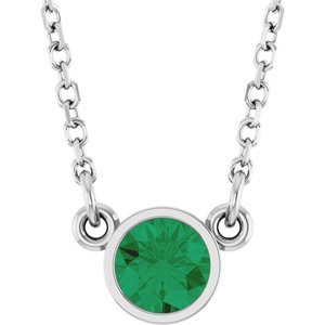 14K White Gold Lab-Grown Emerald Solitaire 16" Necklace