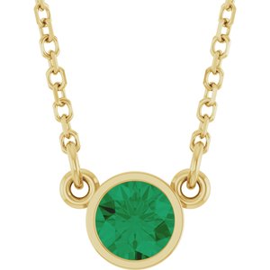 14K Yellow Gold Natural Emerald Solitaire 16" Necklace