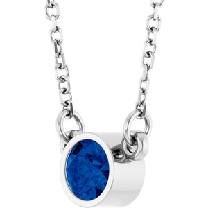 Rhodium-Plated Sterling Silver Imitation Blue Sapphire Solitaire 16" Necklace