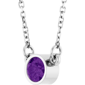 Rhodium-Plated Sterling Silver Imitation Amethyst Solitaire 16" Necklace