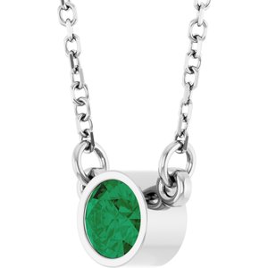 14K White Gold Lab-Grown Emerald Solitaire 16" Necklace