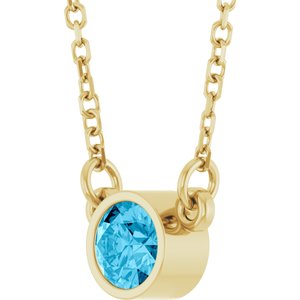 14K Yellow Gold Natural Aquamarine Solitaire 16" Necklace