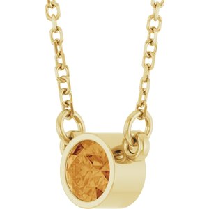 14K Yellow Gold Natural Citrine Solitaire 16" Necklace