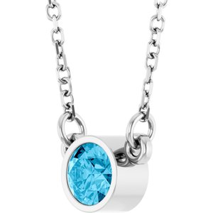 Rhodium-Plated Sterling Silver Imitation Aquamarine Solitaire 16" Necklace