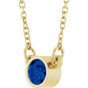 14K Yellow Gold Natural Blue Sapphire Solitaire 16" Necklace