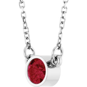 Rhodium-Plated Sterling Silver Imitation Ruby Solitaire 16" Necklace