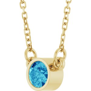 14K Yellow Gold Natural Blue Zircon Solitaire 16" Necklace