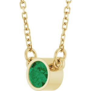 14K Yellow Gold Lab-Grown Emerald Solitaire 16" Necklace