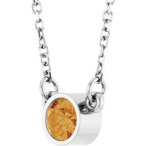 14K White Gold Natural Citrine Solitaire 16" Necklace