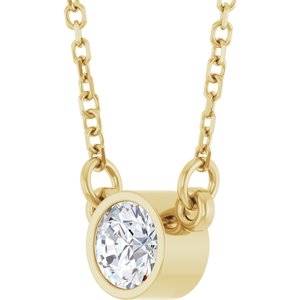 14K Yellow Gold Natural White Sapphire Solitaire 16" Necklace