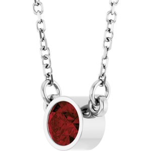 Rhodium-Plated Sterling Silver Imitation Mozambique Garnet Solitaire 16" Necklace