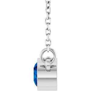 Rhodium-Plated Sterling Silver Imitation Blue Sapphire Solitaire 16" Necklace