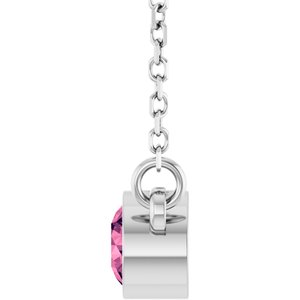 14K White Gold Natural Pink Tourmaline Solitaire 16" Necklace