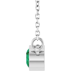 Rhodium-Plated Sterling Silver Imitation Emerald Solitaire 16" Necklace