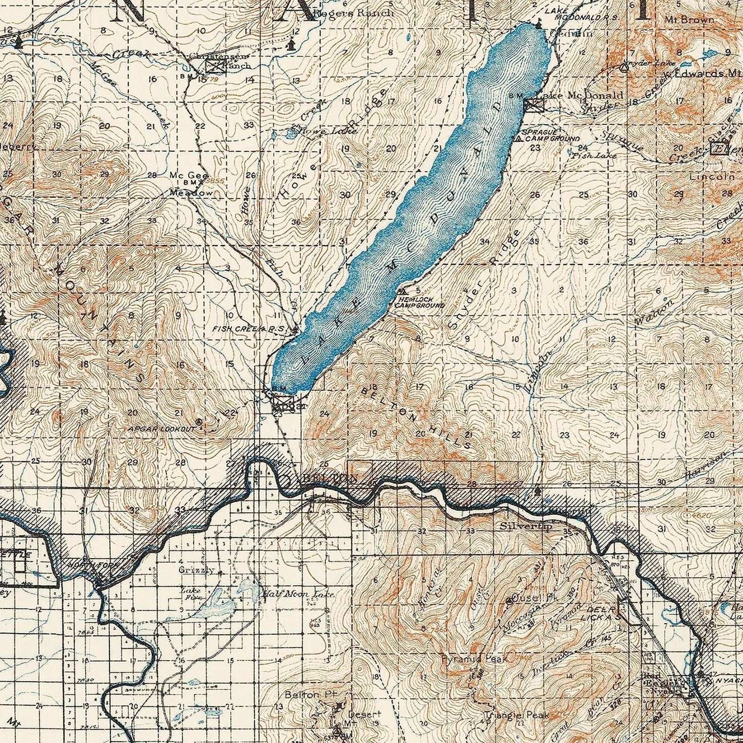 Vintage Glacier National Park Map 1935