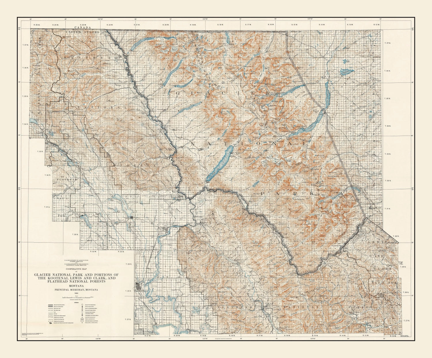 Vintage Glacier National Park Map 1935