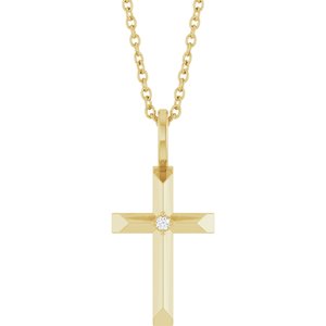 14K Yellow Gold .0075 CT Natural Diamond Cross 16-18" Necklace