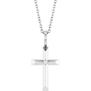 14K White Gold .0075 CT Natural Diamond Cross 16-18" Necklace