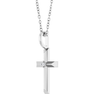 14K White Gold .0075 CT Natural Diamond Cross 16-18" Necklace